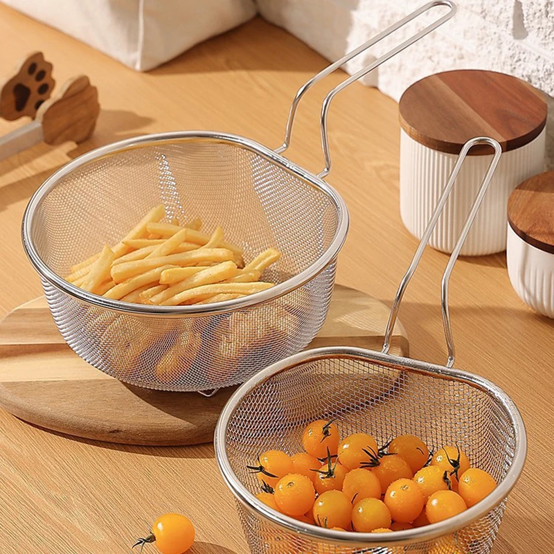 1Pc 316 Stainless Steel Colander Flour Sieve Kitchen Lo Mein Strainer Deep Frying Basket Chafing Dish Versatile Cooking Utensil