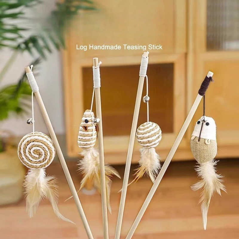 

Cat Toy Wand with Bell, Interactive Kitten Teaser for Boredom, Chew Proof Mouse Toy to Burn Cat Energy