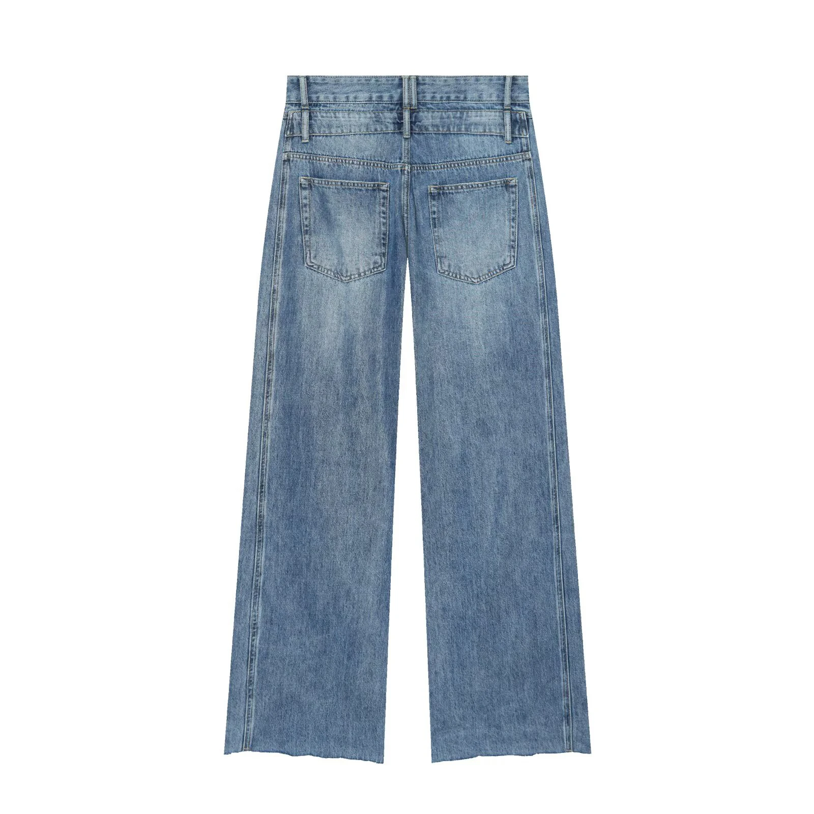 European and American style winter new women's clothing simple and fashionable high waisted double-layer waist wide leg jeans