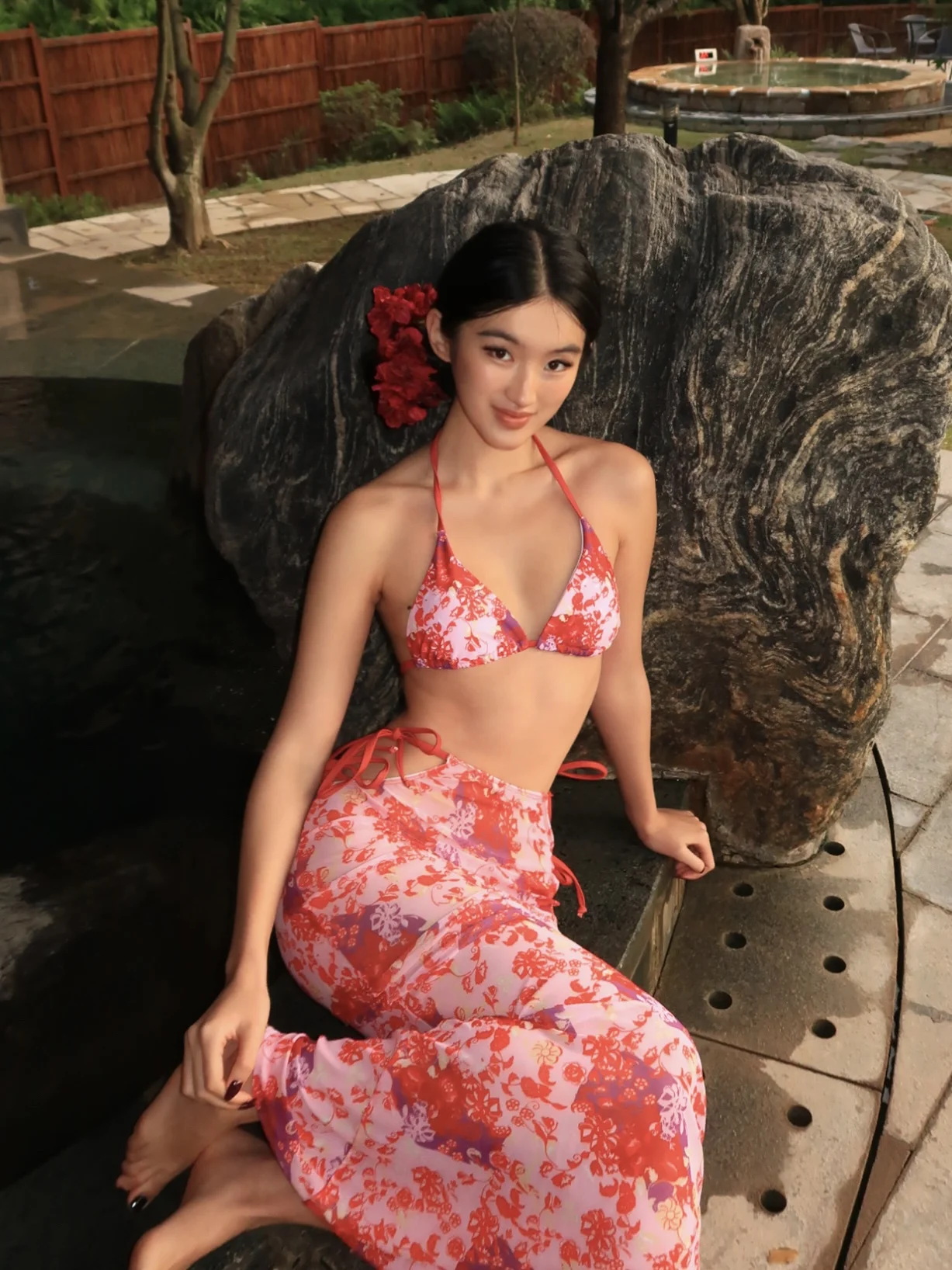 

Sexy Sakura Pink Bikini Tee-piece Set Double Strap Separate Sle Vaion Theme Swimmingwear from WHIMSY Brand