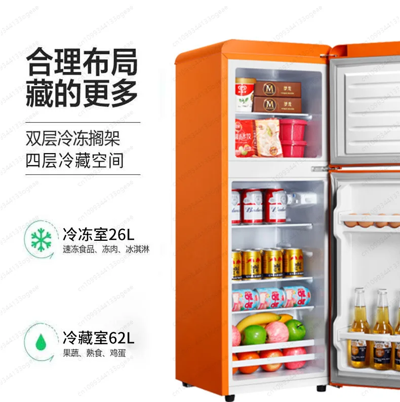 53L Retro Double Door Mini Fridge, Refrigerator & Freezer Combo, Compact Energy Saving for Office/Home