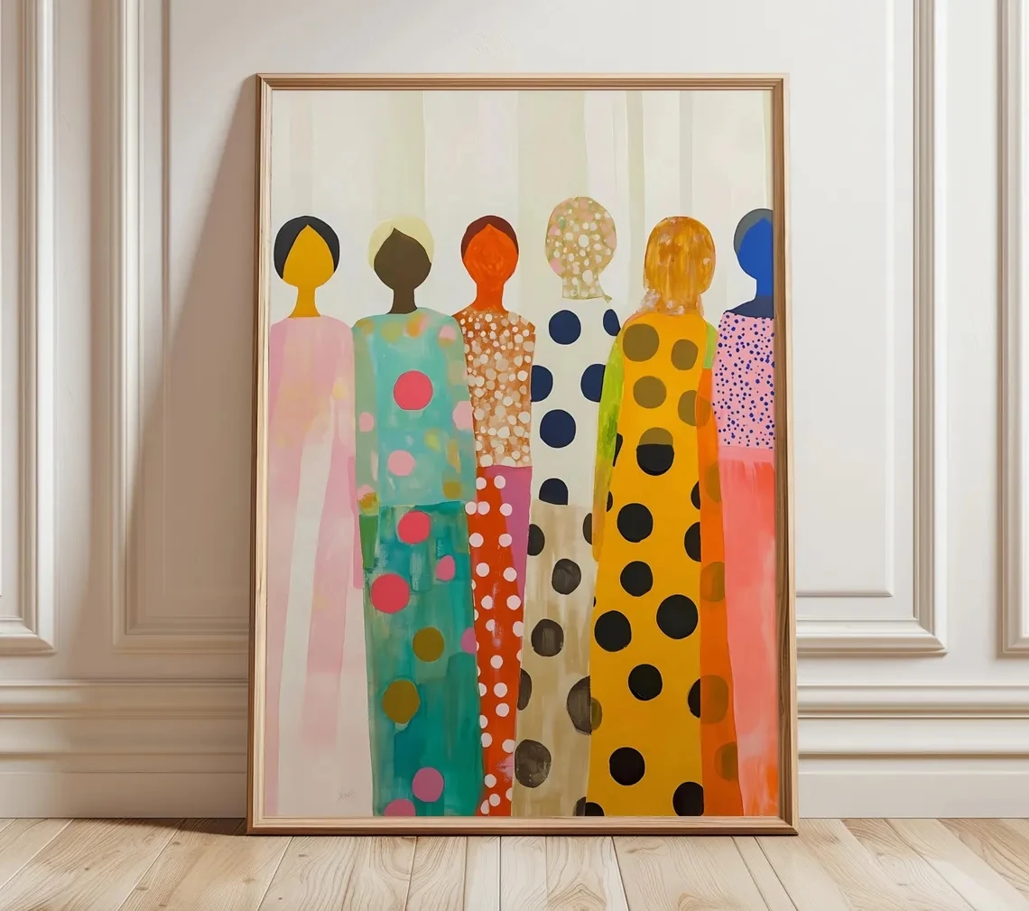 Impression sur toile moderne et colorée, art mural abstrait de personnes, affiche d'art féminin contemporain et vibrant, grande décoration murale imprimable