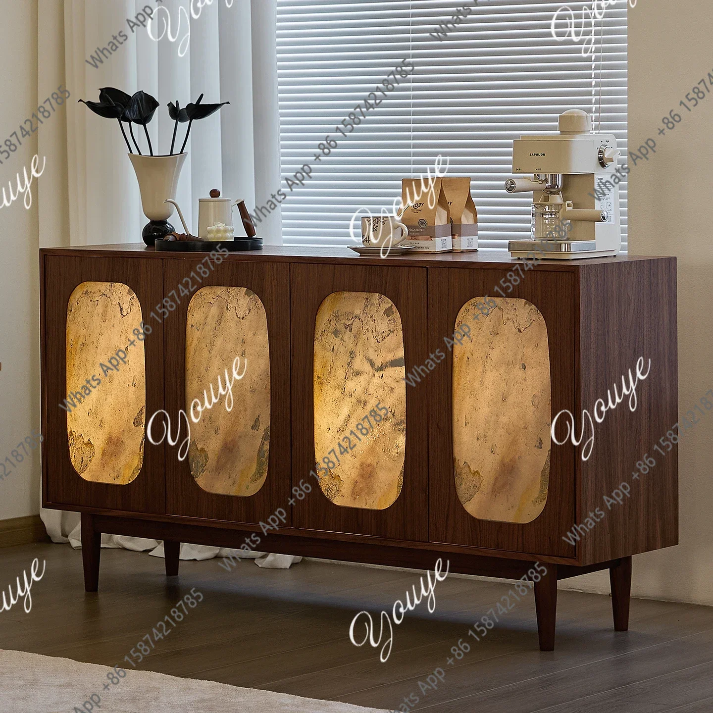 

Zc XS Pure Solid Wood Dining Side Cabinet, Antique Black Walnut Dining Table, Restaurant Locker, High-value Tea Cabinet