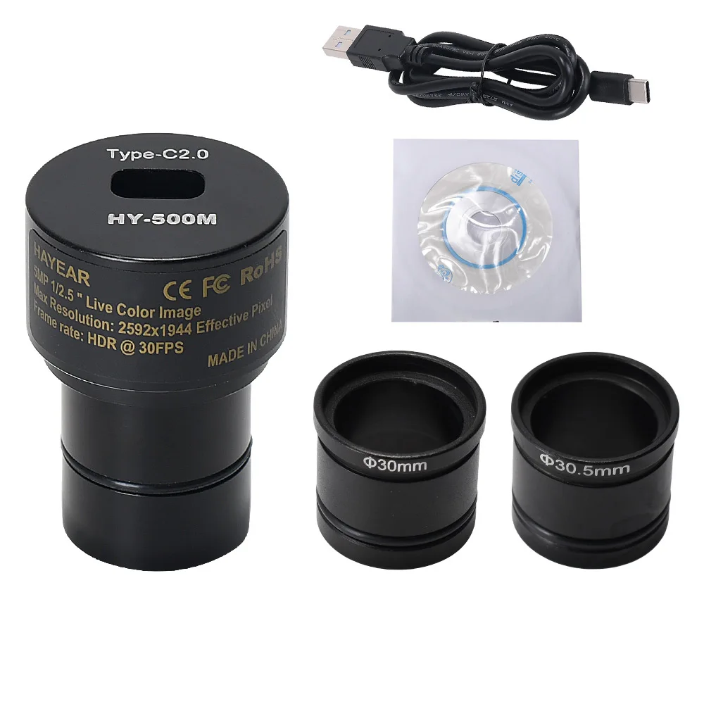 

HY-500M IMX CMOS Type-C USB Microscope Camera 5MP 2K FHD Electronic Digital Eyepiece Camera for Soldering Telescope Biological