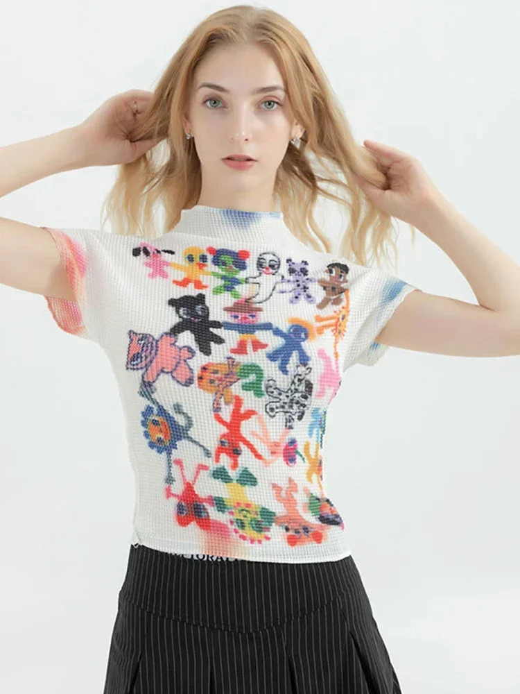 تي شيرت نسائي Harajuku كوري Y2k جرافيك مطبوع بأكمام قصيرة تي شيرت علوي ملابس عصرية عتيقة ملابس الشارع الشهير تي شيرت صيفي برقبة دائرية