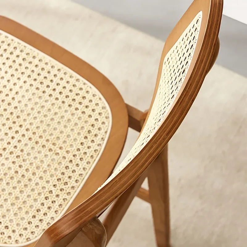 Nordic Rattan Woven Solid Wood Bar Stool Commercial Designer Backrest High Chair Medieval Island Homestay Home Furniture