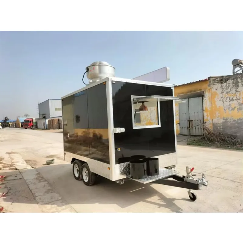 Customized Size Fast Food Trailer with Full Sticker Mobile Food Truck Fully Cooking Equipment for Fast Food