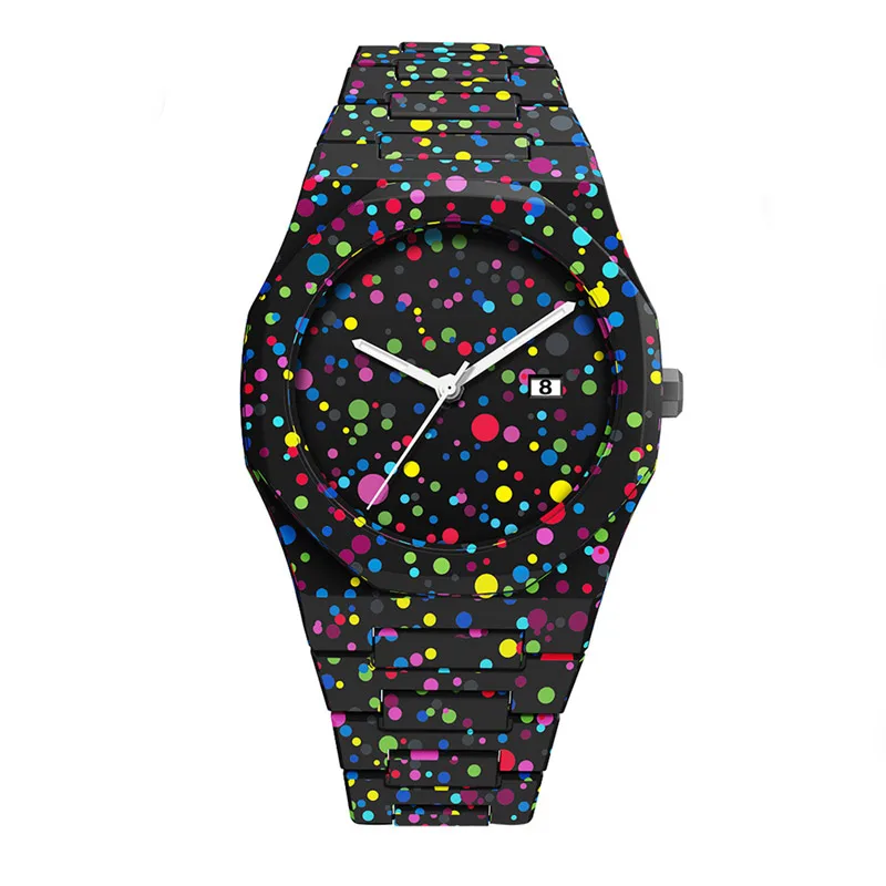 Creative Black and White Sketching Fashion Brand Men's Quartz Watch Casual Plastic Strap Waterproof Calendar Women's Watch