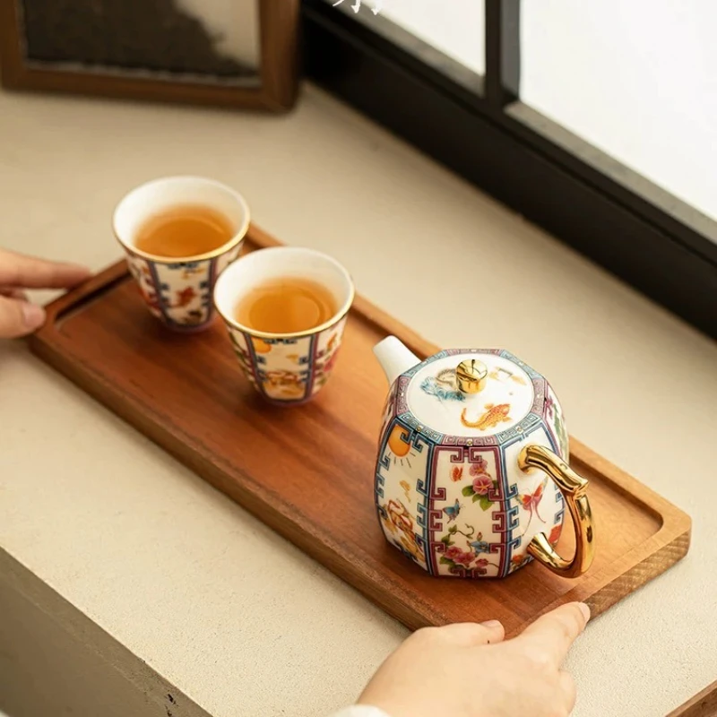 

Эмалированный восьмиквадратный чайник, креативный позолоченный керамический офисный домашний чайный сервиз для кунг-фу