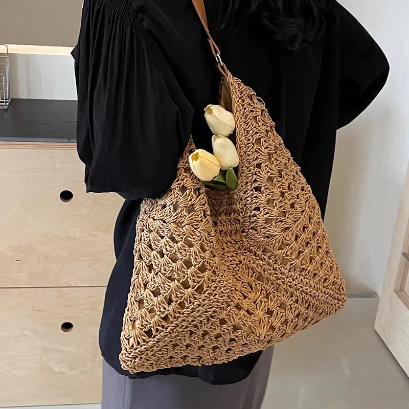

Briti Sle Large Capaci St Woven Tote Bag Women's Summer Vaion Beach Holiday Commuting Versatile Handbag