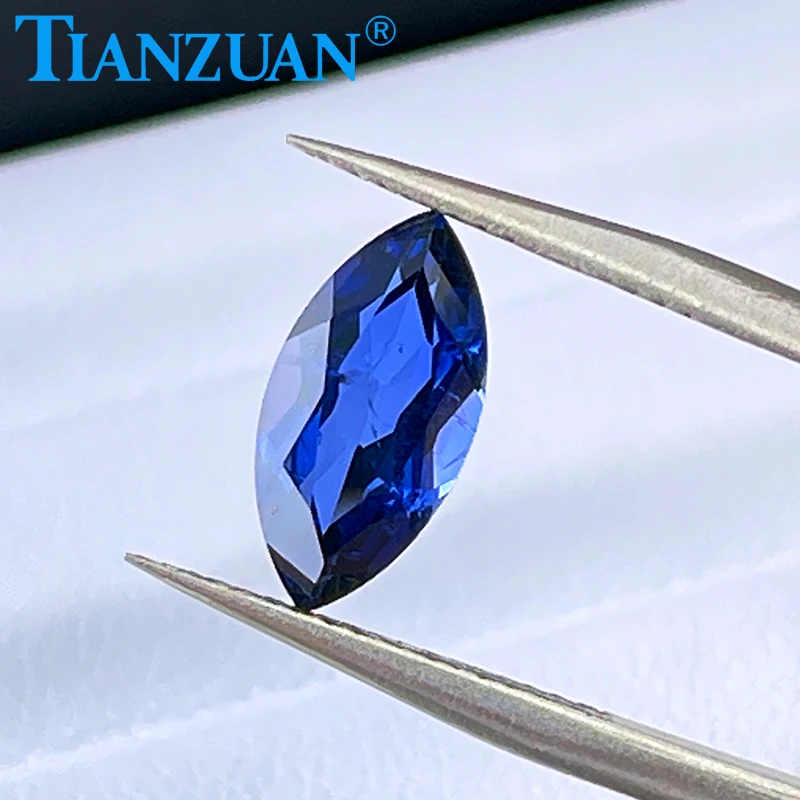 

Lab Grown Sapphire Marquise Shape Cornflower Blue Sapphire Natural cut Synthetic Corundum Gemstone with inclusions loose stone