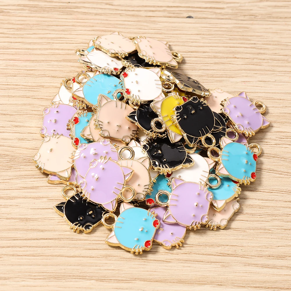 Tusember 20 Stück 14*15mm Niedliche Katzen-Anhänger Emaille Tier-Katzen-Charms für Ohrringe, Armbänder, Halsketten, Anhänger, Schmuckherstellung – Detail 1