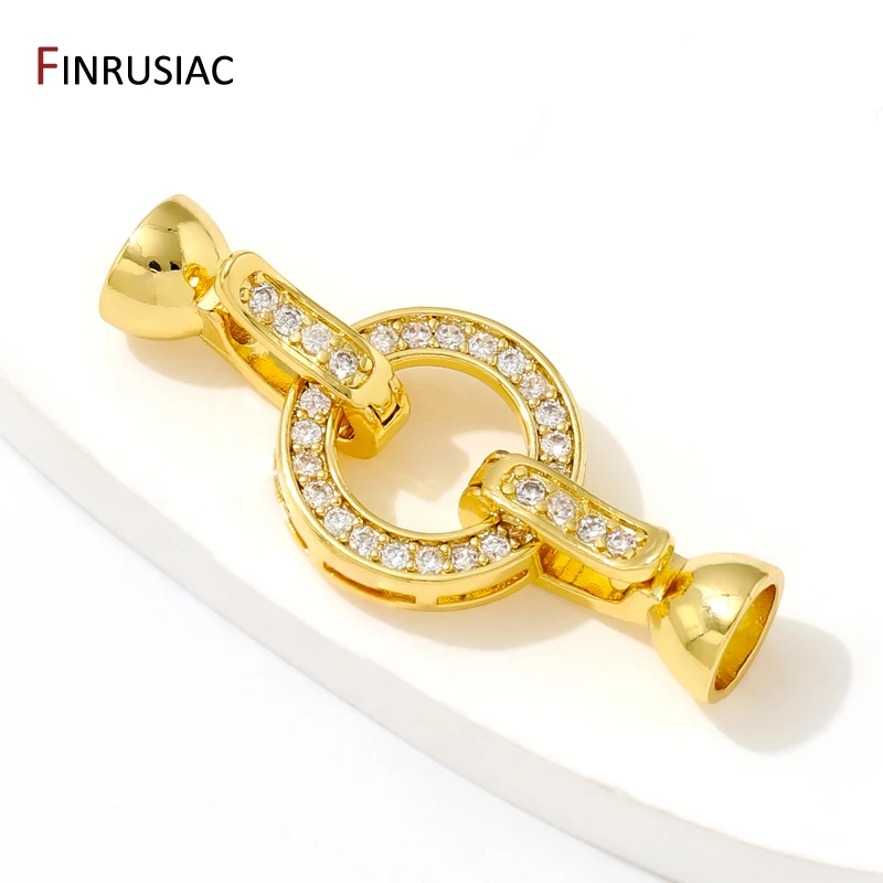 18K Gold Plated Inlaid Zircon Round Connector Clasps For Bracelet Making,End Caps Fastener Clasps Handmade DIY Jewelry Making