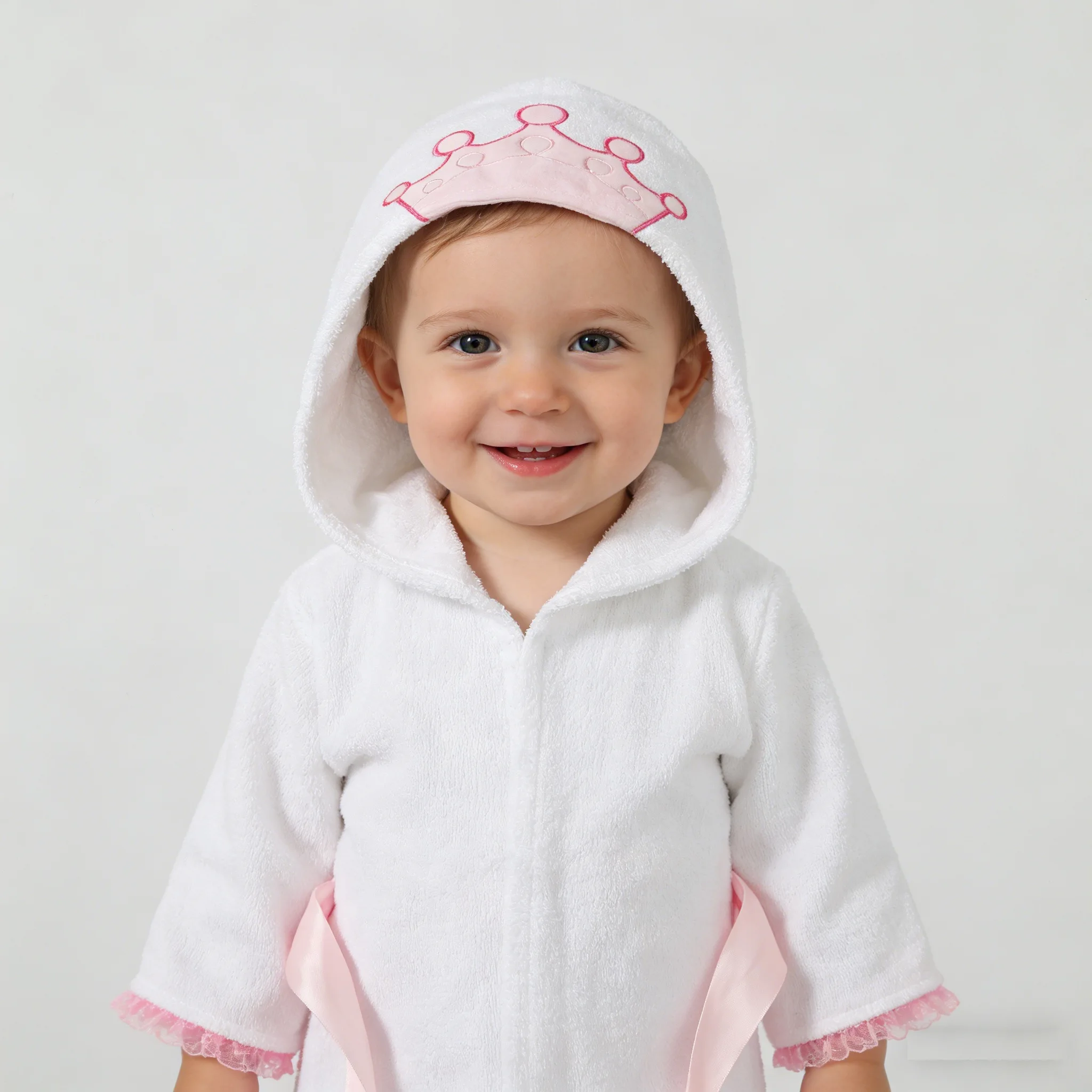 Girl Bathrobe Wash Waddle Princess Crown Hooded Towel Terry Newborn Blankets Bath Robes 0-5Years Ultra Absorbent