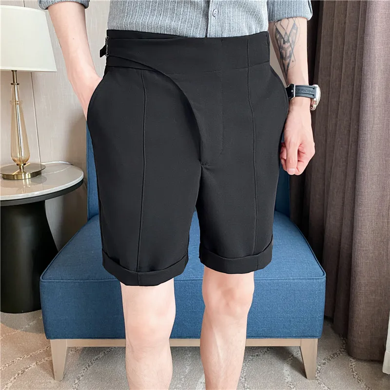 Short drapé taille haute pour hommes, pantalon court de bureau, coupe couvertes, vêtements formels, mode décontractée, été, haute qualité, 2022