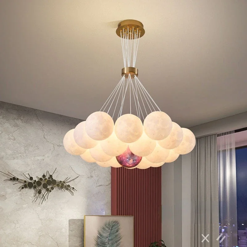 Morden LED Lunar Ceiling Chandeliers 3D Ball Pendant Lamps for Living Children's Room Bedroom Home Decor Hanging Lights Lustre