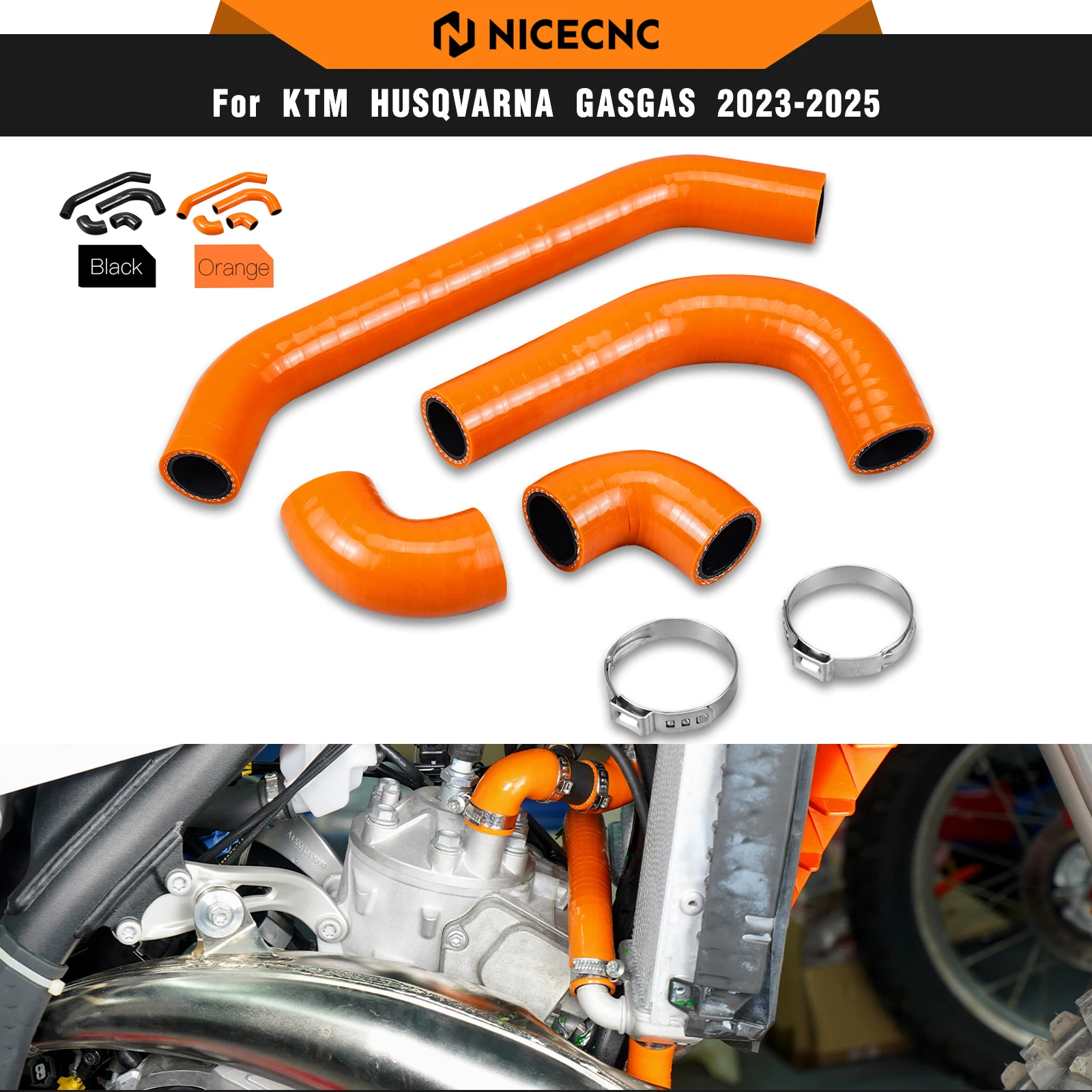 

NICECNC For KTM EXC 300 2024 Silicone Radiator Coolant Hose Clamps Kit EXC 250 XCW 300 XCW 250 2024 XC 300 SX 250 2023-2024