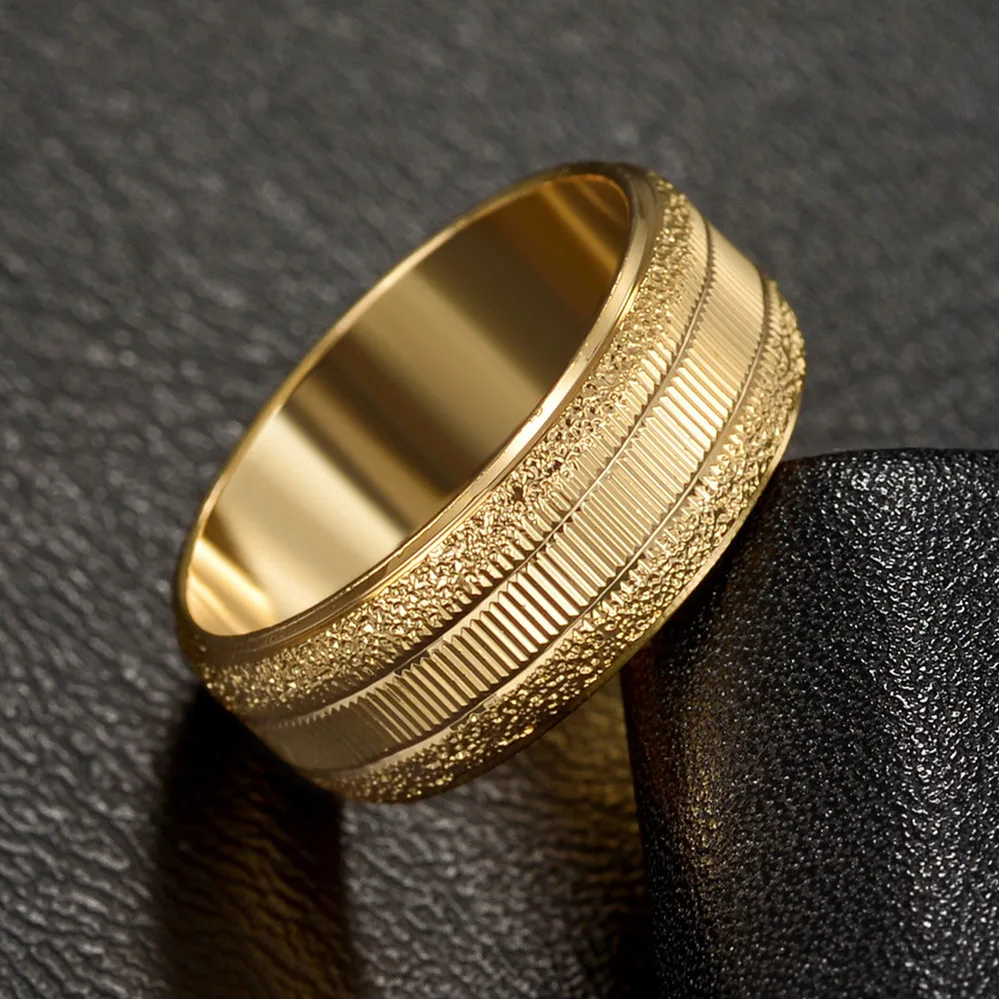 High Quality Elegant Classic Business Gold Color Frosted Men's Punk Ring Engagement Wedding Anniversary Jewelry