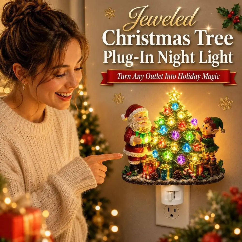 Resin Material Christmas Night Light Decorative Figurine Wall-mounted Style Wall Night Light Plug-in Design Christmas Tree Shape