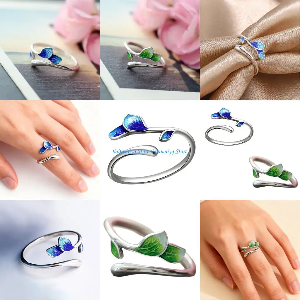 573B Tree Leaf Open Rings Hand Jewelry Fashion Finger Rings Alloy Texture Suitable for Fashion Enthusiasts Present