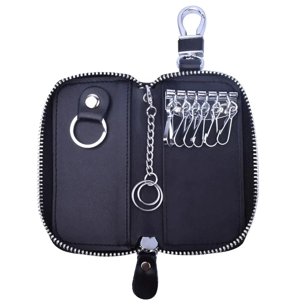 Porta-chaves de couro genuíno para homens e mulheres, Bolsa Multifuncional Key Housekeeper, Bolsa Zipper Card, Bolsa Car Chaveiro Carteira, 11.5x6cm