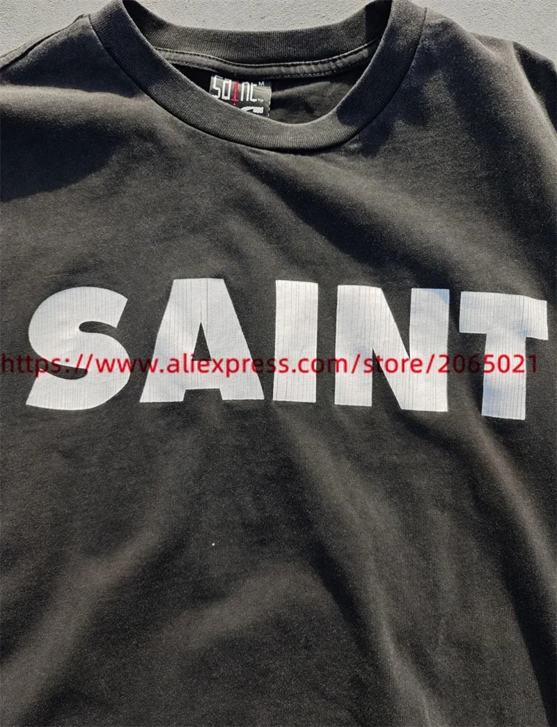 Saint Long Sleeved T-Shirt Men Women High Quality Classic Logo Washed Tops Tee T Shirt