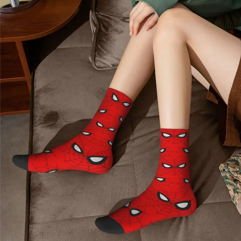 Fun Printed Classic Red Spider Web Socks for Men Women Stretchy Summer Autumn Winter Crew Socks