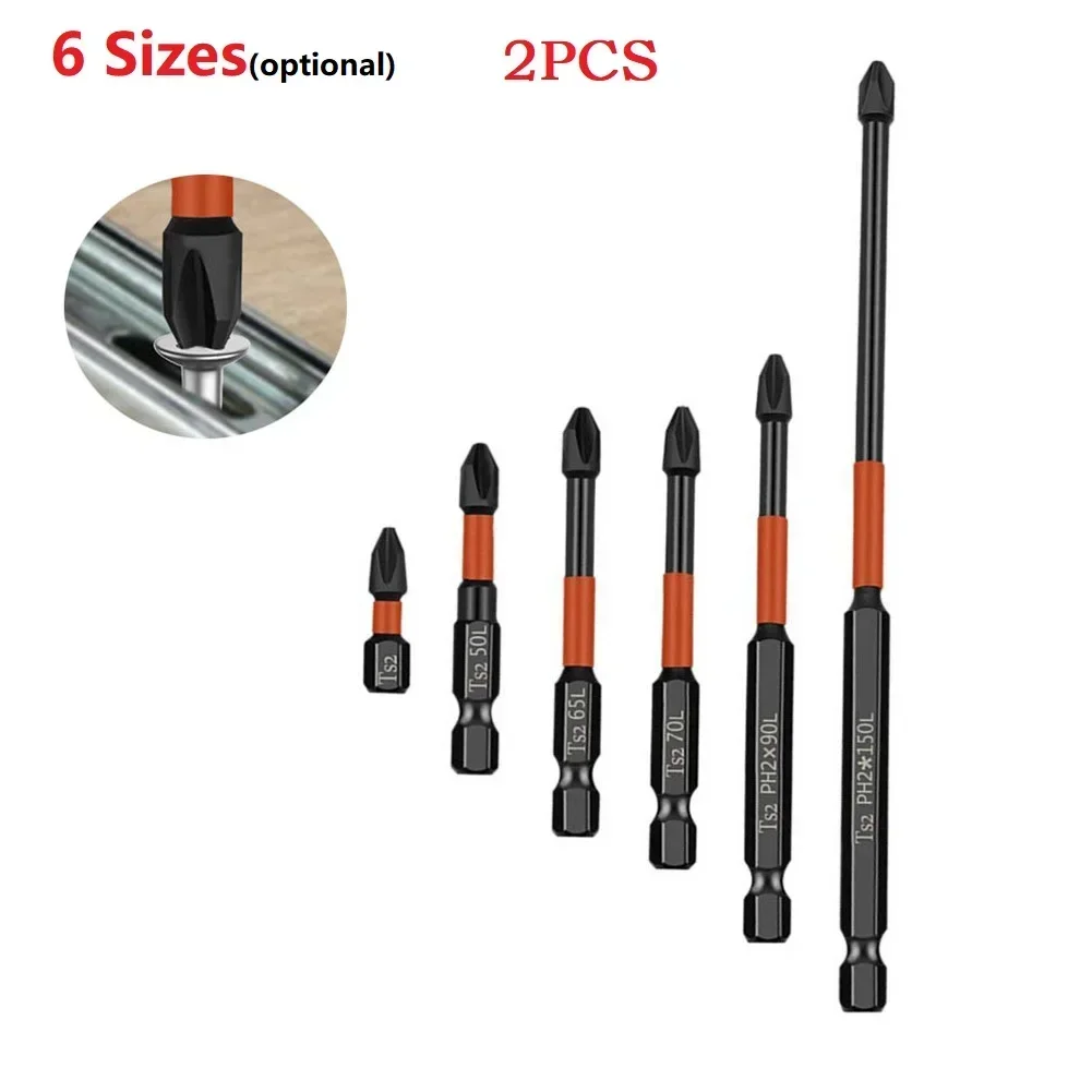 2PCS PH2 Magnetic Batch Head Cross Screwdriver Hardness Drill Bit Impact Screw 25/50/65/70/90/150mm Electric Screwdriver Set