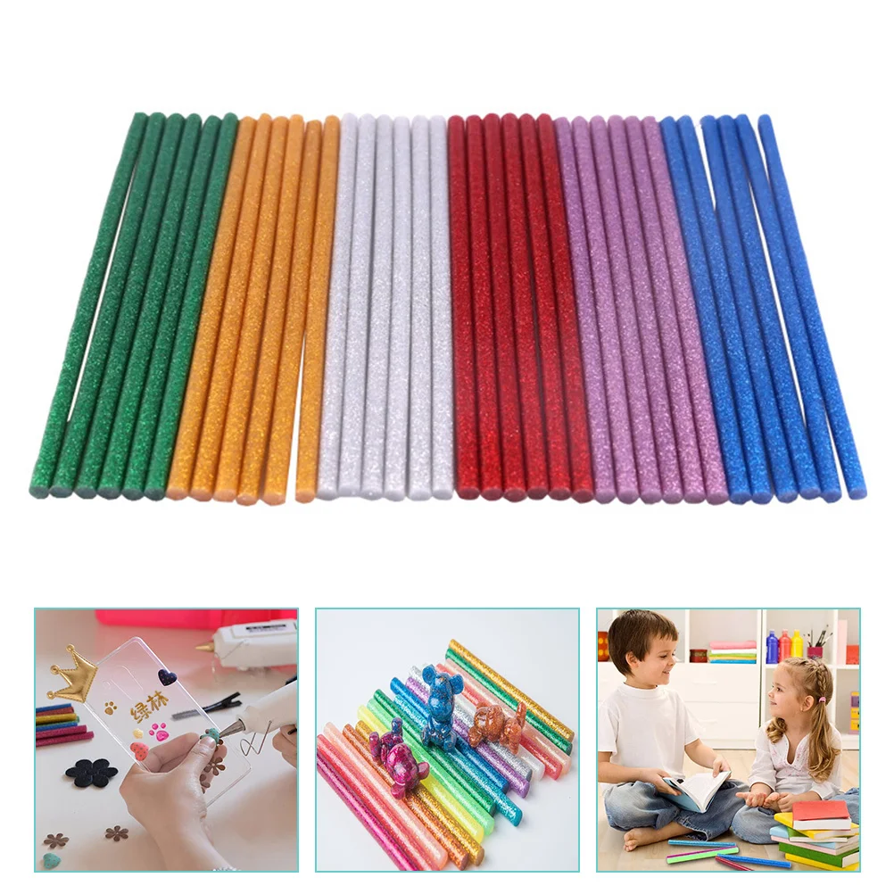 60 Pcs Glitter Hot Melt Stick Colored Glue Sticks Sealing Repair Mini Eva Craft