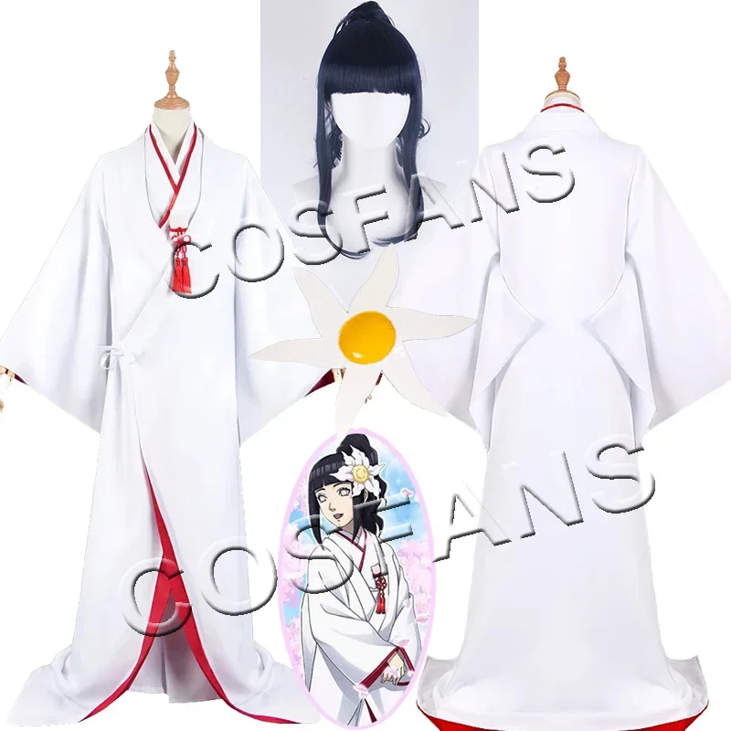 Disfraces de Anime BORUTO para niñas, ropa de Cosplay, Hinata Hyuga, Kimono blanco, horquilla de flores, accesorios de S-XXL