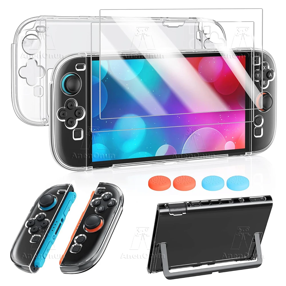 

7-in-1 Protective Accessories Kit for Switch 2 Split Dockable PC Hard Case 2 HD Tempered Glass Screen Protector 4 Thumb Grips