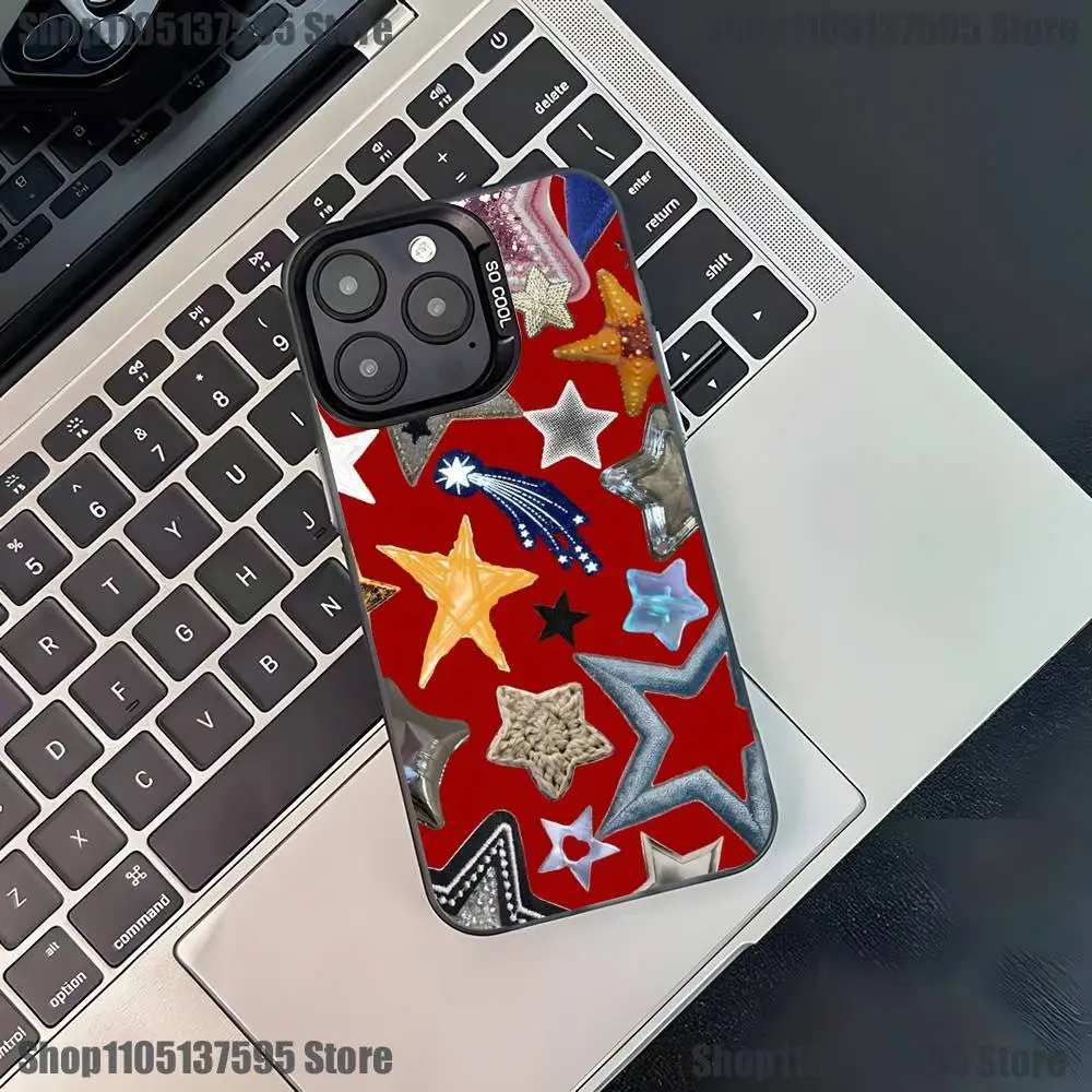 Custodia per telefono Star colorata per iPhone 17,16,15,14,13,12,11,Pro,XS,Max,Plus,Mini,SE4,E Cover antiurto nera opaca