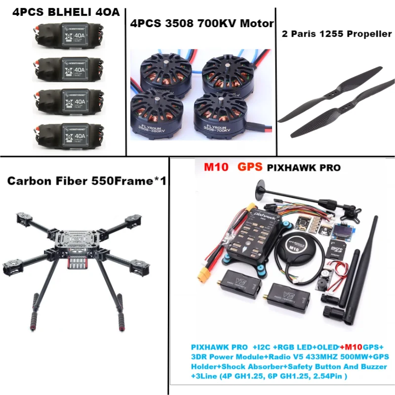 RctoSk-cuadricóptero PIXHAWK PRO M10 de Control de vuelo, cuadricóptero de radiotelemetría, Ardupilot de carbono, BLHELI, 40A, 550, 3508, KVMotor ESC, 700