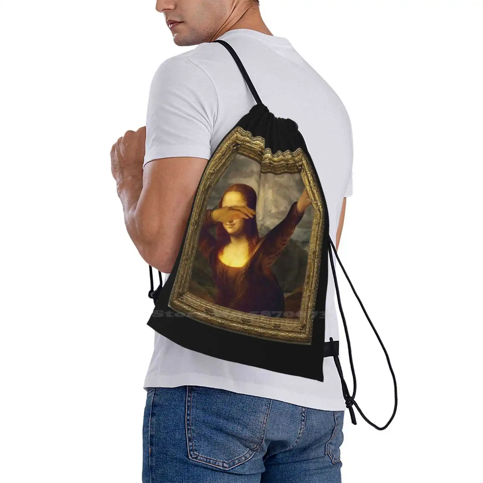 Dabbing Mona Lisa Painting 3d Print Design Backpack Student Bag Dabbing Funny Meme Mona Lisa Dab Cool Davinci Monalisa Cage