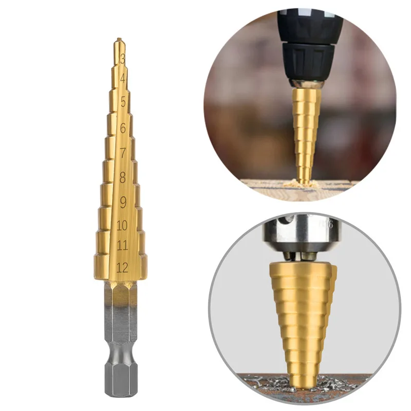 Straight Groove Conical Step Drill Bit Set 3/12 4/20 4/32mm Wood Metal Drilling Saw Hole Opener Punch Cutter Tools Perforator