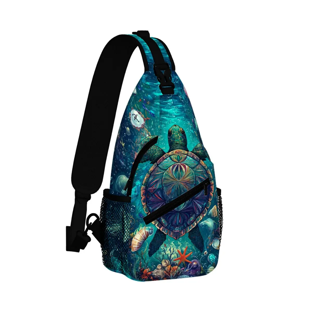 Sea Turtle Coral Print Chest Bag Boy/Girls Best Gift 2D Cartoon Large Capacity Outdoor Sports Leisure Fashion Messenger Bag