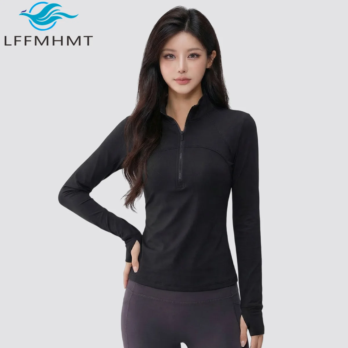 Women's Solid Color Quick Dry Half Zip Up Jacket Stand Collar Slimming Fit Sports Tops for Outdoor Running Fitness Pilates Coats