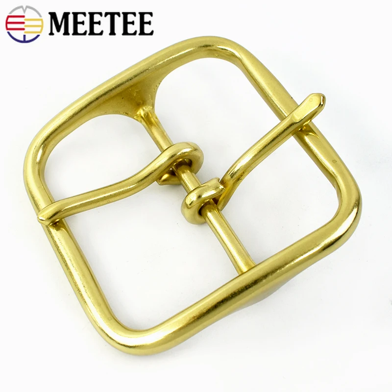 Meetee Solid Brass Metal Buckle Men Women Double Pin Belt Buckles Head for Belts 60mm DIY Leather Craft Jeans Accessories