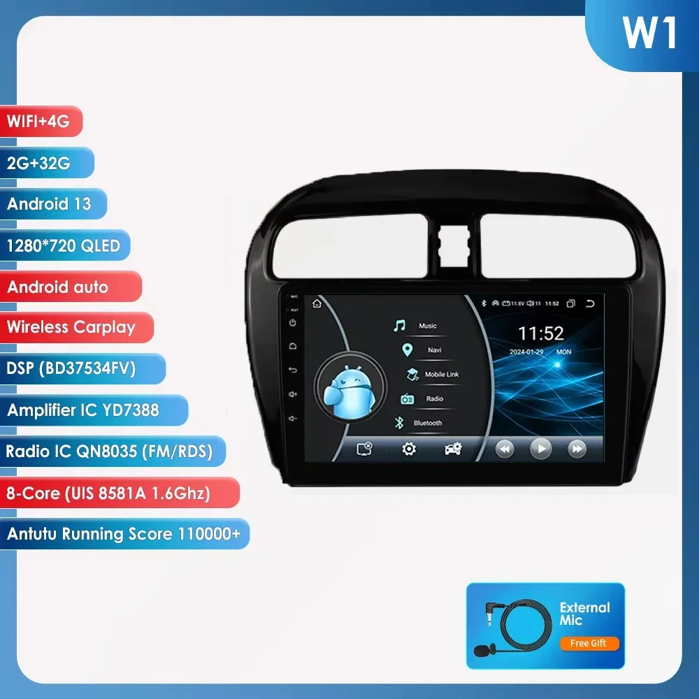 6115 Android Autoradio voor Mitsubishi Space Star Dodge Attitude Mirage 2012-2023 Carplay Android Auto GPS multimedia Speler WIFI