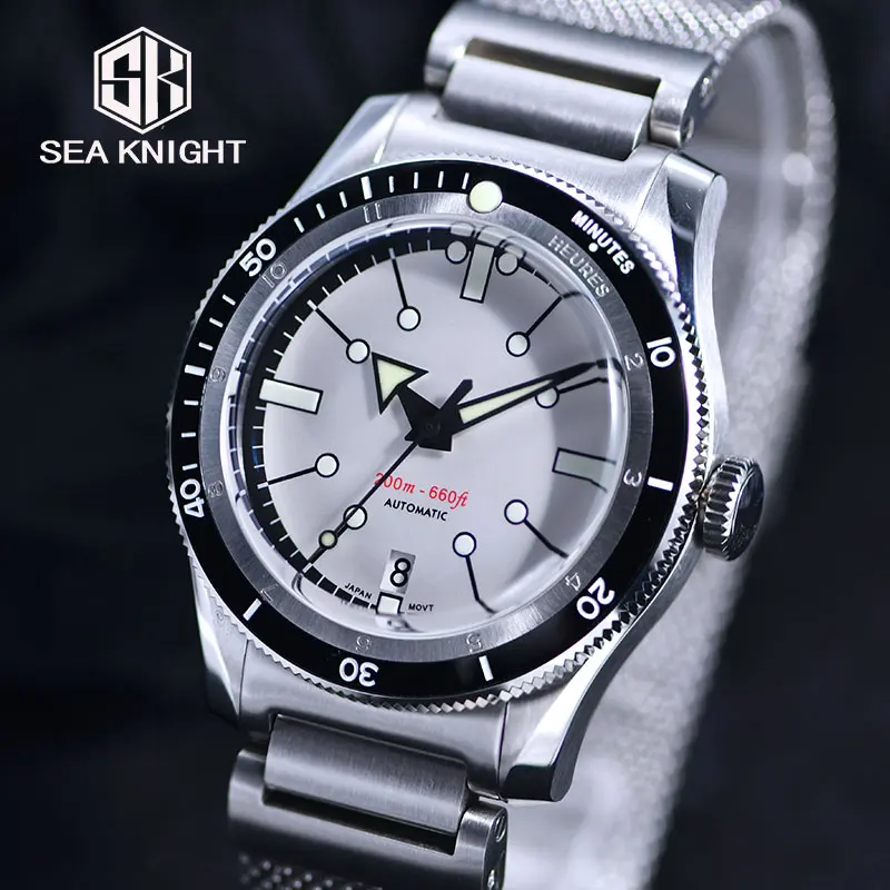 SEA KNIGHT Men Automatic Mechanical Wristwatch 200M Water Resistance Diver Watches 316L Steel Sapphire Crystal C3 Super Luminous