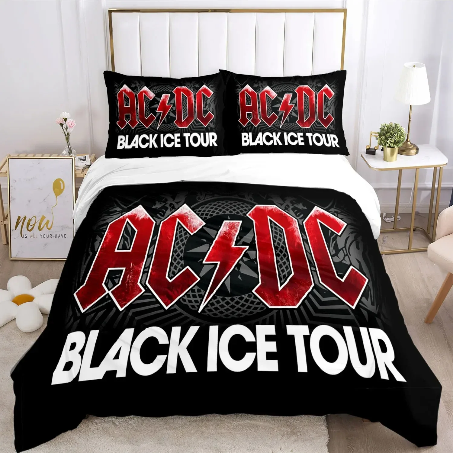 

3PCS Music Element AC_DC Duvet Case Pillowcase Bedding Set Duvet Comfortable Breathable SheetSingle KingQueen LuxuryBirthdayGift