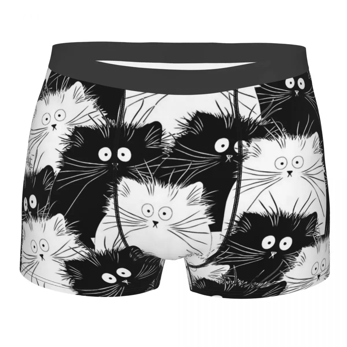 Black White Pattern Cat Cute Kawaii Animal Aniamls Underpants Homme Panties Man Underwear Print Shorts Boxer Briefs