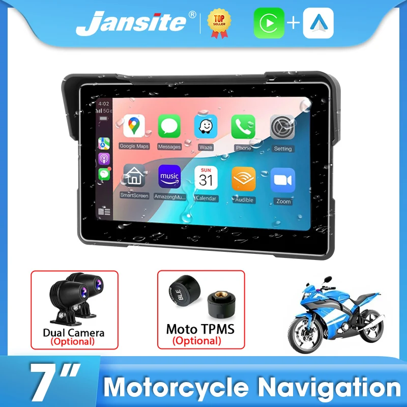 

Jansite 7" Motorcycle DVR or Player GPS Motorcycle Navigator Wireless CarPlay Android Auto Airplay Motorbike Monitor with TPMS