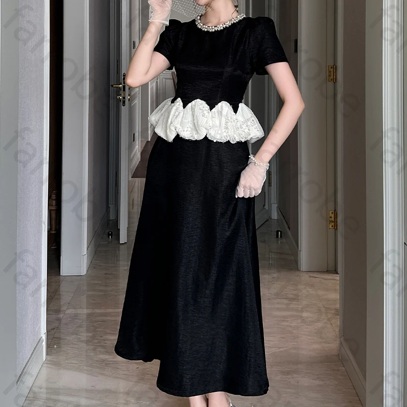 

Сексуальные вечерние платья с круглым вырезом и короткими рукавами, элегантное платье знаменитости трапециевидной формы, изысканное платье высокого качества для выпускного вечера, женское платье по индивидуальному заказу