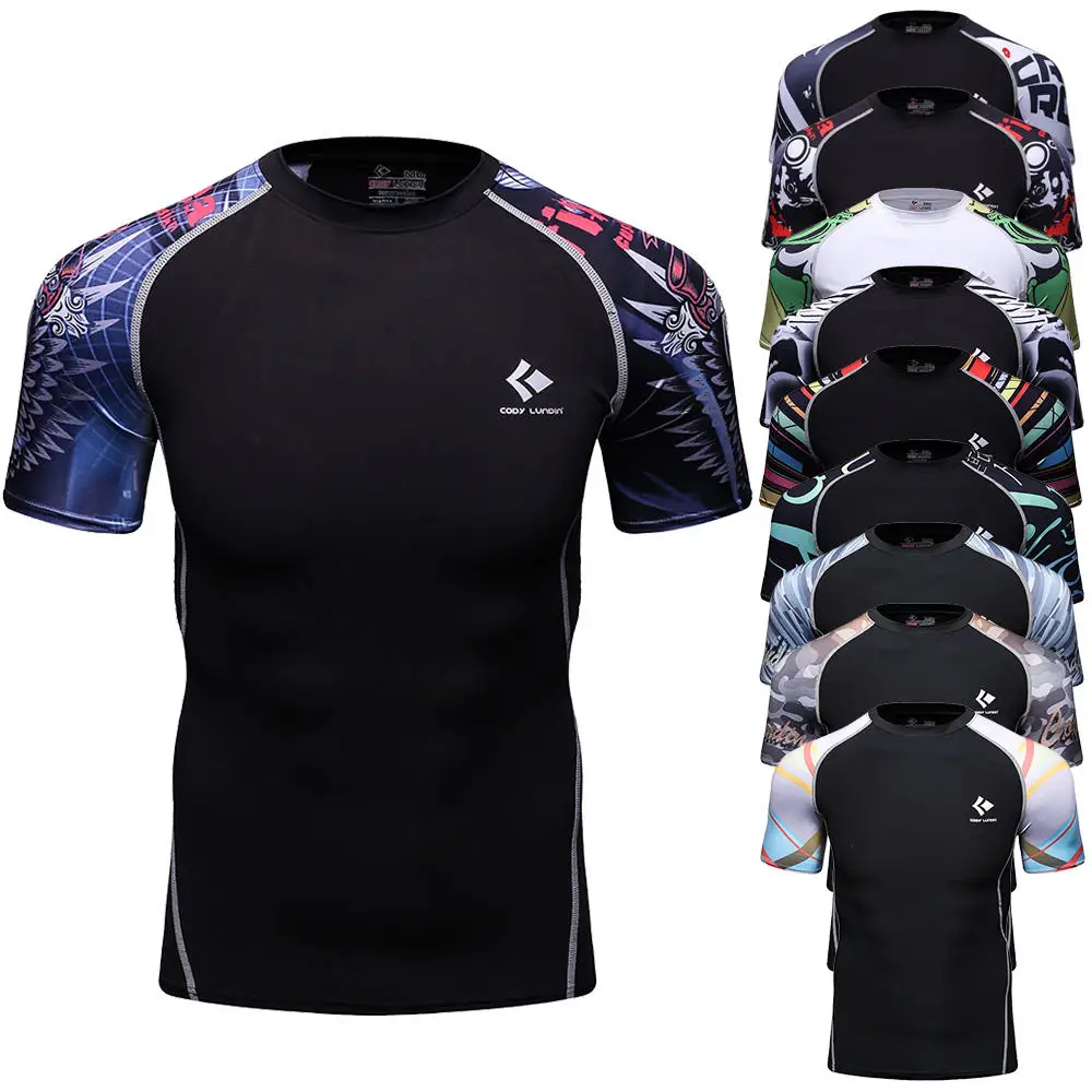 Sports Jiu Jitsu BJJ Rash Guard T-shirt Men Boxing Bjj No GI MMA Ranked Short Sleeve Compression Clothing Rashguards Shirts Tops