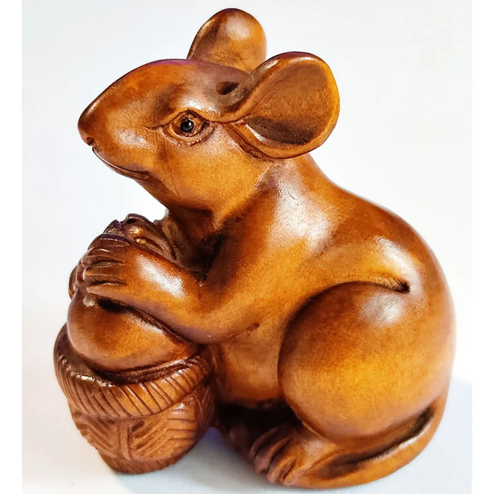 

Y8298 - 2 " Hand Carved Boxwood Netsuke Carving Figurine - Lovely Mouse