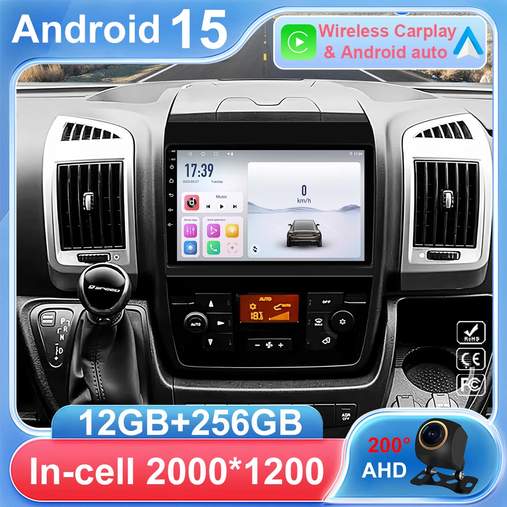 Para Fiat Ducato Peugeot Boxer Citroen Jumper 2006 -2022 Radio de coche Android 15 inalámbrico Carplay multimedia Android Auto 4G WIFI