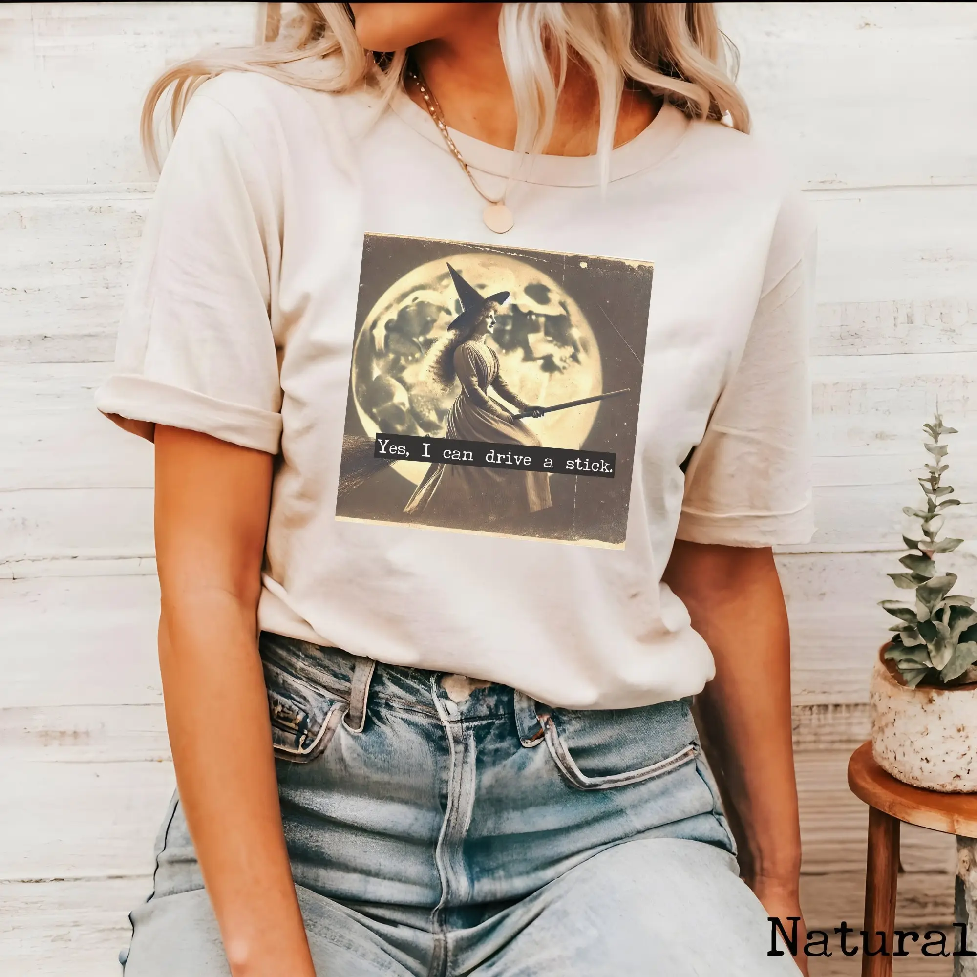 

Yes I Can Drive A Stick Funny Retro Witch T Shirt Witchy Feminist Vintage Photo Spooky Season Halloween Girl Power