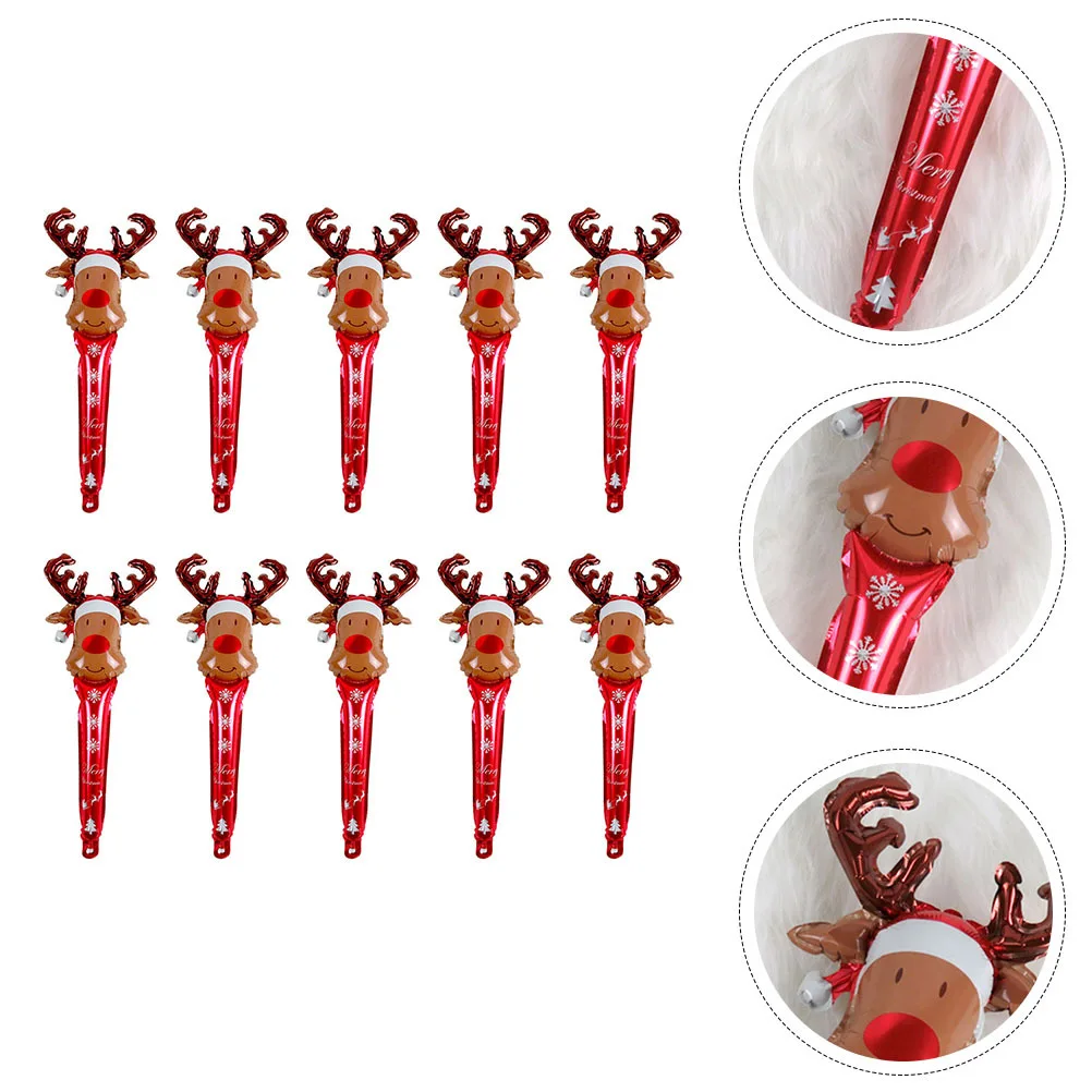 

10Pcs Christmas Elk Head Design Inflatable Stick Balloon Handheld Xmas Party Supplies Festive Decoration Christmas Balloons