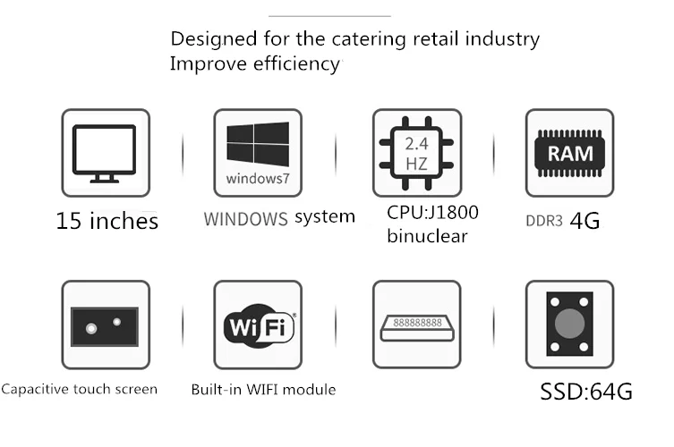 Imagem -05 - Dual Lcd Screen Pos Machine One Touch Panel Caixa Registradora para Restaurantes e Supermercados Tudo em um Terminal do Sistema Pos 15 Polegadas